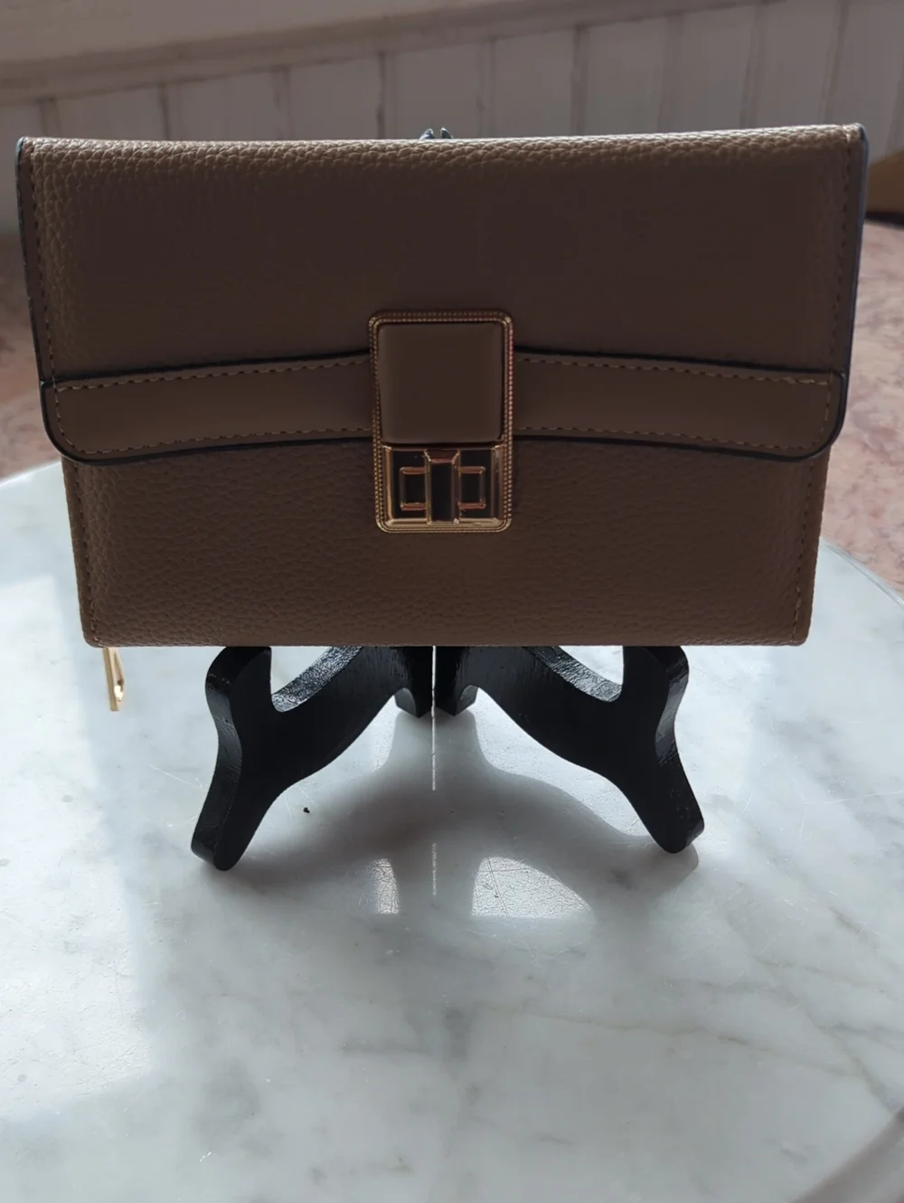 Pebbled Taupe Wallet with Gold Magnetic-Latch, NWOT